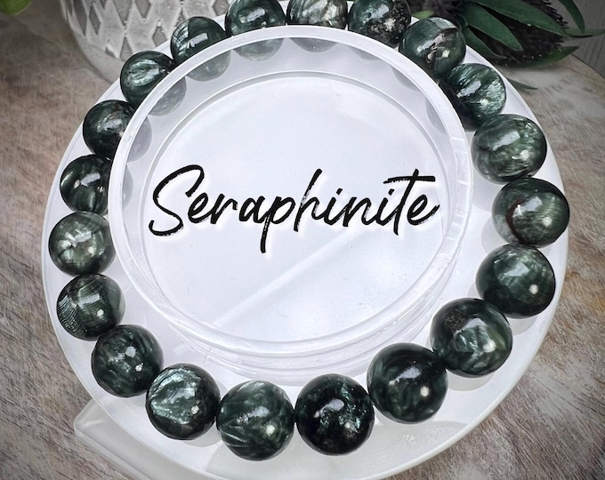 Seraphinite Bracelet, 10mm Round Bead, Natural Genuine Seraphinite Crystal Bracelet, Seraphinite Gemstone Bracelet, Healing Crystals