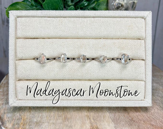 Madagascar Moonstone Ring, Madagascar Moonstone Crystal Ring, 925 Silver Adjustable Band