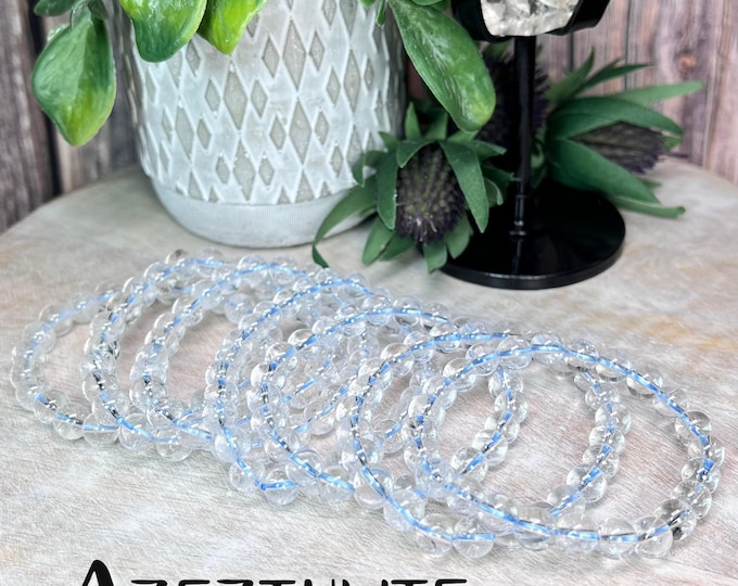 Azeztulite Quartz Bracelet, High Frequency Quartz Bracelet, Rainbow Crystal, 7mm 7.5mm 8mm Round Bead