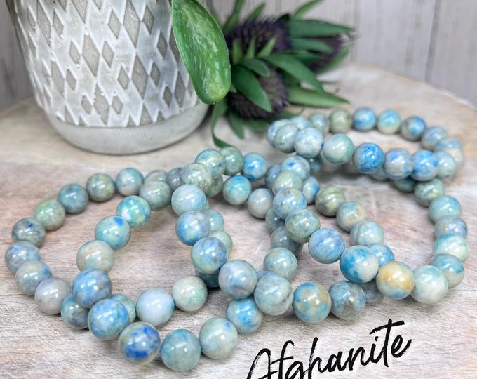 Afghanite Bracelet, UV Reactive Crystal, 10-11mm Round Bead, Stretchy Bracelet