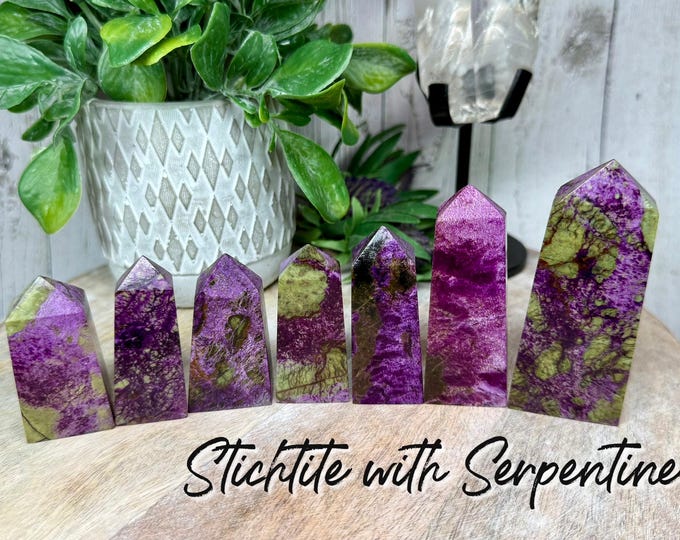 Stichtite with Serpentine Tower, Stichtite and Serpentine, Purple Crystal, Stone of Peace (3)