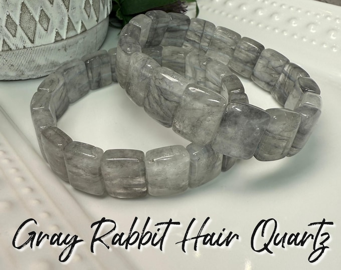 Rabbit Hair Quartz Bracelet, Quartz with Gray "Rabbit Hair" Inclusions, Crown & Third Eye Chakras