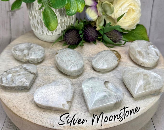 Silver Moonstone Palm Stone, Silver Moonstone Heart, Moonstone Palm Stone or Heart
