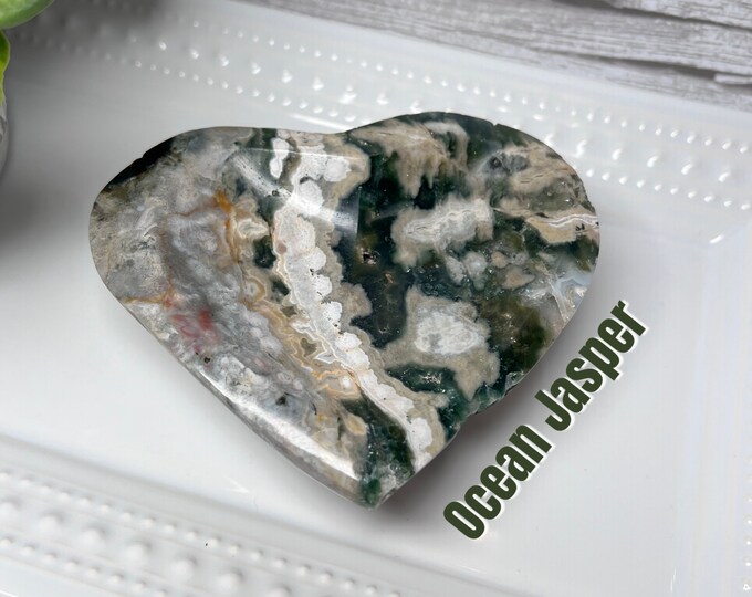 Beautiful Druzy Ocean Jasper Heart Bowl, Ocean Jasper Bowl, Sparkle Druzy