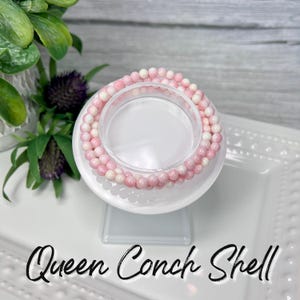 Pink Queen Conch Shell Wrap Bracelet or 22&quot; Necklace, Queen Shell, Queen Conch Shell Bracelet, Elastic String, 5mm Round Beads