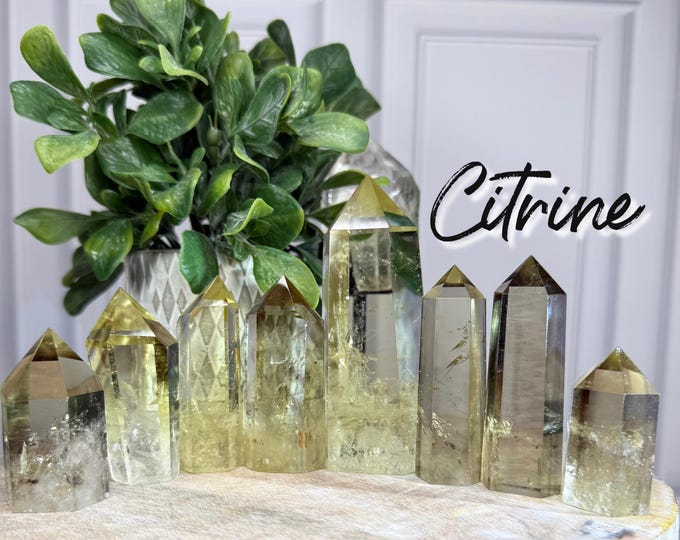 Citrine Tower, Blue Needle Quartz, Citrine Tower with Phantom Blue Needle