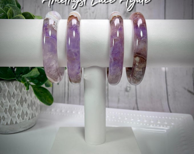 Amethyst and Crazy Lace Agate Crystal Bangle, Amethyst and Agate Crystal Bangle Bracelet, Purple Crystal Bangle Bracelet (2)