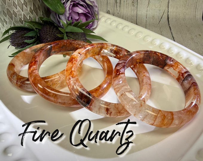 Fire Quartz Bangle, Fire Quartz Crystal Bangle Bracelet, Hematoid Quartz Crystal Bangle (LLFQB6)
