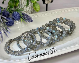 Flashy Labradorite Bracelet, Crystal Bracelet, Round Beads, 5-6mm or 8-9mm or 10-11mm or 12-13mm