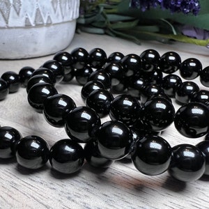 Black Tourmaline Bracelet, Black Tourmaline Crystal, 8-10mm Round Beads, Protection - Grounding - Emotional Balance - Mental Clarity