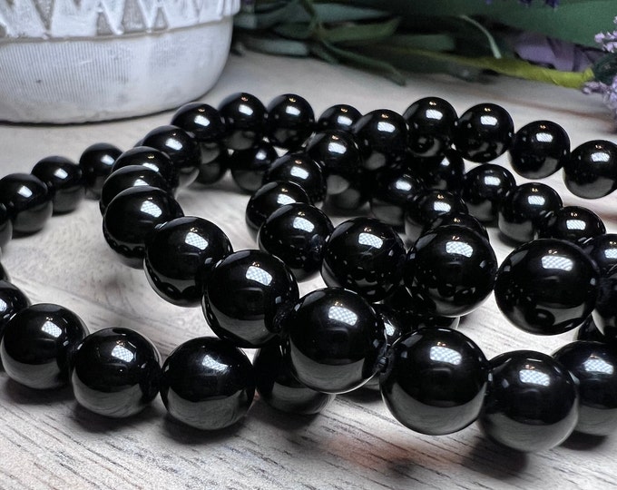 Black Tourmaline Bracelet, Black Tourmaline Crystal, 8-10mm Round Beads, Protection - Grounding - Emotional Balance - Mental Clarity