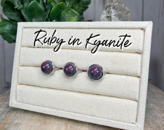 Ruby in Kyanite Ring, Ruby Kyanite Crystal Ring, Genuine Ruby, 925 Silver Adjustable Band, UV Reactive