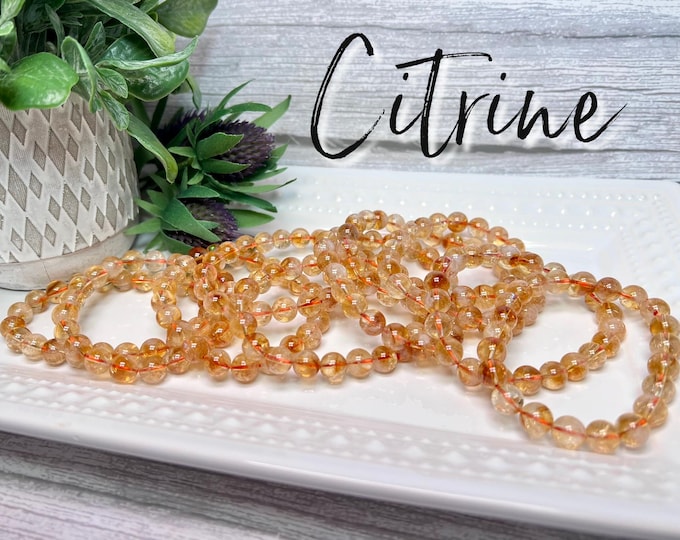 Natural Citrine Bracelet, Citrine Crystal Bracelet, 8-9mm Round Beads