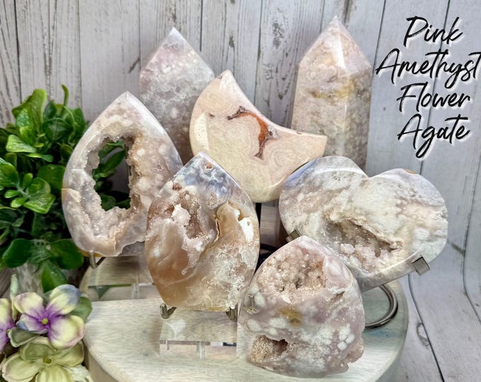 Druzy Pink Amethyst Flower Agate, Pink Amethyst Flower Agate Tower or Freeform or Heart or Moon, Pink Flower Agate with Druzy (#9)