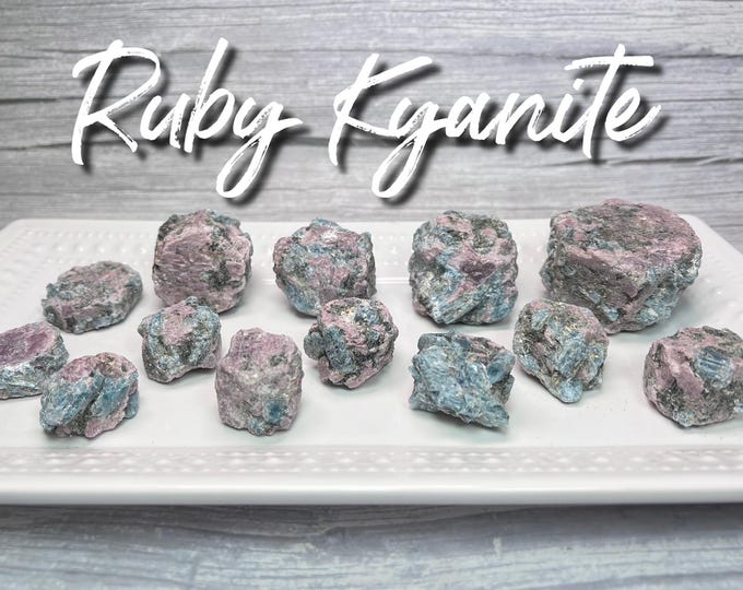 Ruby Kyanite Raw Stone, Ruby and Kyanite. Ruby in Kyanite, UV Reactive Ruby