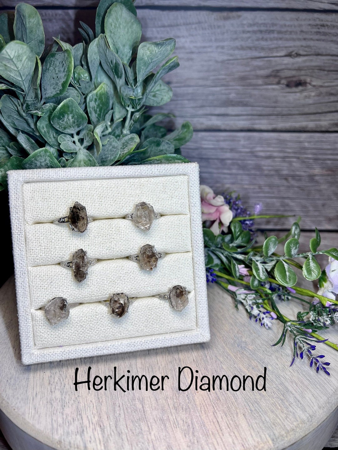 Orthoceras & Herkimer Diamond Double Stone Adjustable Ring main image 1