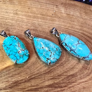 Hubei Turquoise Pendant, Hubei Turquoise, Polished, Handmade Jewelry, 925 Sterling Silver