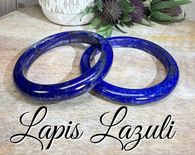 Lapis Lazuli Crystal Bangle, Lapis Lazuli with Pyrite Crystal Bangle Bracelet, UV Reactive Crystal Bangle Bracelet, 59mm or 60mm Bangle