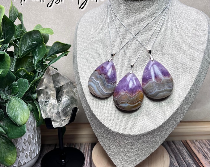 Amethyst and Mexican Crazy Lace Agate Pendant, Amethyst Agate, Crazy Lace Amethyst Pendant, 925 Silver Clasp