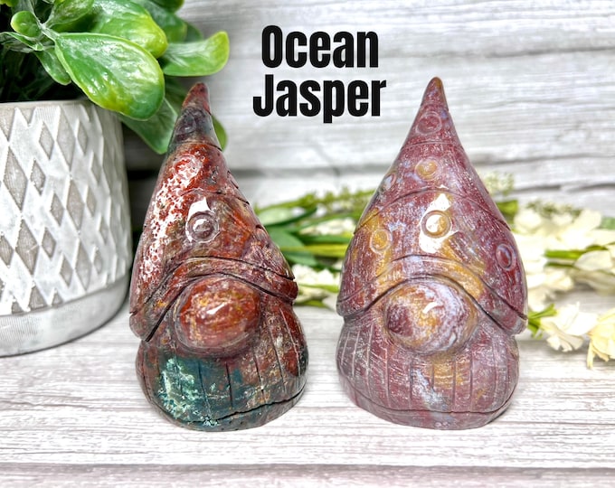 Ocean Jasper Gnome, Ocean Jasper Carving, Crystal Gnome Carving