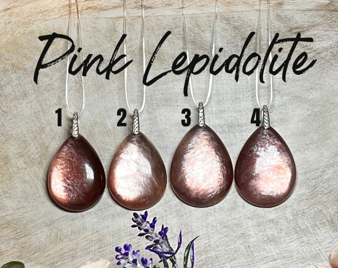 Pink Gem Lepidolite Pendant, Pink Mica Pendant, Flashy Mica, 925 Silver/Zirconia Clasp