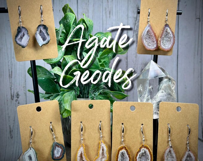 Beautiful Fighting Agate Geode Earrings, Warring State Agate Geode Earrings, Druzy Agate Earrings, 925 Sterling Silver Earring Setting (2)