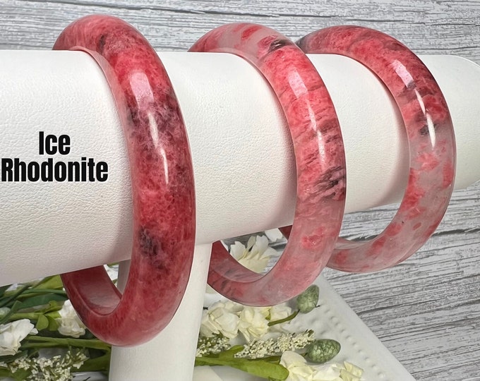 Rhodonite Bangle Bracelet, Cherry Blossom Rhodonite, Cherry Rain Rhodonite, Beautiful Pink Red Rose Color, Ice Rhodonite Crystal Bracelet