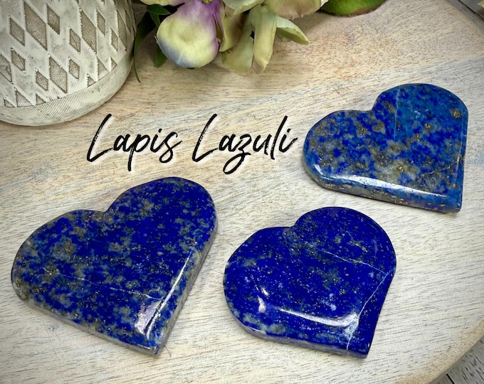 Lapis Lazuli with Pyrite Palm Heart Carving, Lapis Lazuli Crystal with Pyrite Inclusions, Blue Crystal Heart