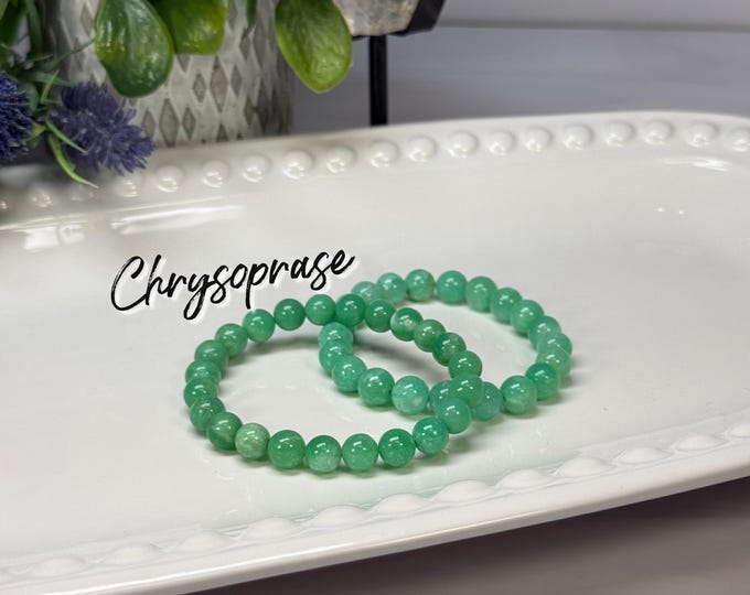 Australian Chrysoprase Bracelet, Natural Chrysoprase Crystal Bracelet, Australian Jade, Healing Crystals, 8-9mm Round Beads