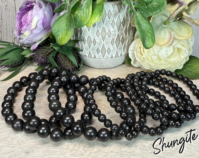 Shungite Bracelet, Shungite Crystal Bracelet, 6-7mm or 10-11mm Round Bead, Removes Negative Energy