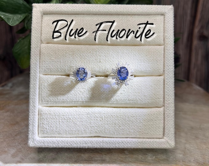 Beautiful Blue Fluorite Crystal Gemstone Ring, Fluorite Crystal Ring, 925 Silver Adjustable Ring