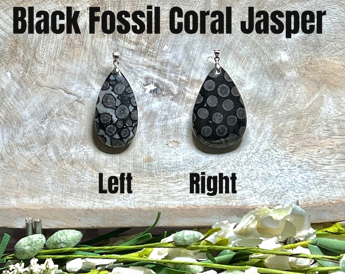 Black Fossil Coral Pendant, Fossilized Coral Pendant, Black Coral Fossil Pendant, Agatized Coral, Agatized Coral Pendants, 925 Silver Clasp