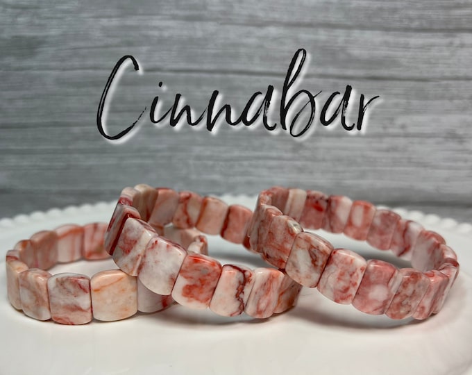 Cinnabar Bracelet, Cinnabar Soft Bangle Bracelet, Rectangle Bead Bracelet