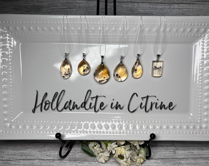 Hollandite in Citrine Pendant, Citrine with Hollandite, Sea Urchin Quartz, Star Hollandite, 925 Sterling Silver Clasp