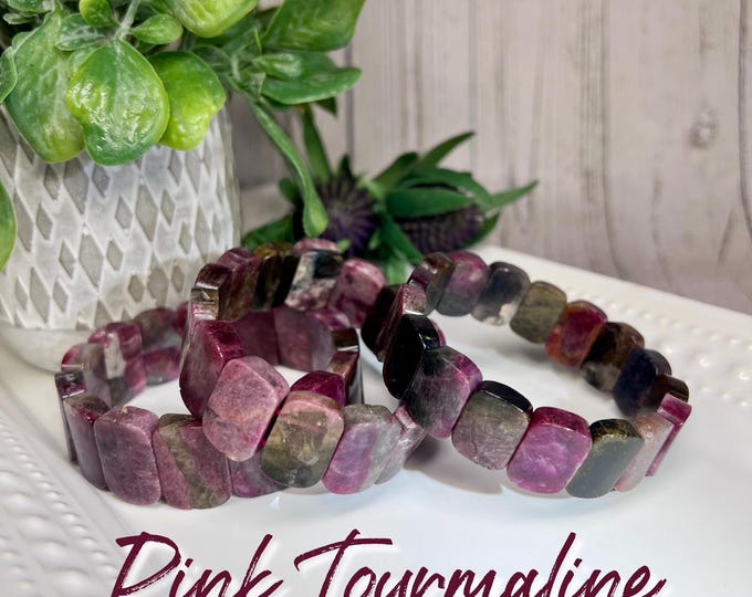 Pink Tourmaline Bracelet, Pink Tourmaline Soft Bangle Bracelet, Tourmaline Elastic Bangle Bracelet,