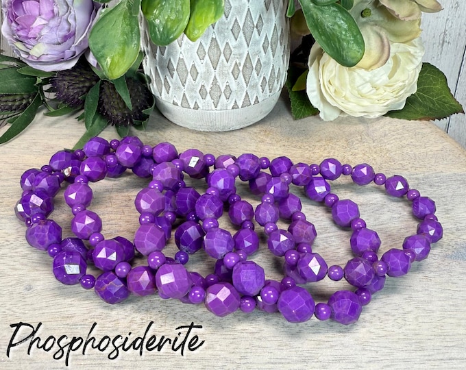 Phosphosiderite Bracelet, 9-11mm Facet Bead & 5mm Spacer Bead Bracelet, Purple Crystal, Spiritual Growth - Emotional Healing - Divine Love