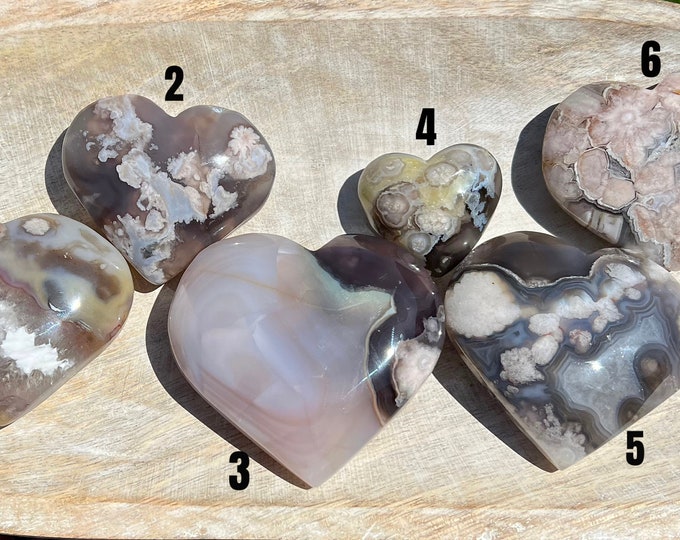 Black Flower Agate Heart Carving, Black Flower Agate, Crystal Heart Carving, Flower Agate Heart Carving