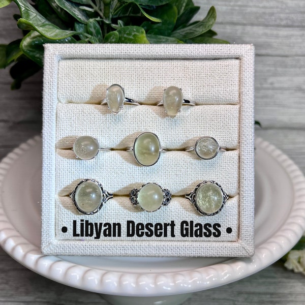 Natural Libyan Desert Glass Ring, Polished Clear Libyan Desert Glass Ring, Tektite Ring, 925 Silver Adjustable Ring Setting