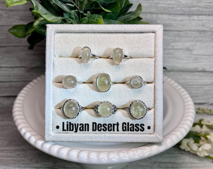 Natural Libyan Desert Glass Ring, Polished Clear Libyan Desert Glass Ring, Tektite Ring, 925 Silver Adjustable Ring Setting