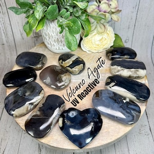 Volcano Agate Palm Stone, Volcanic Agate Palm Stone, Lava Agate, UV Reactive Volcano Agate, Root Chakra Stone (2)