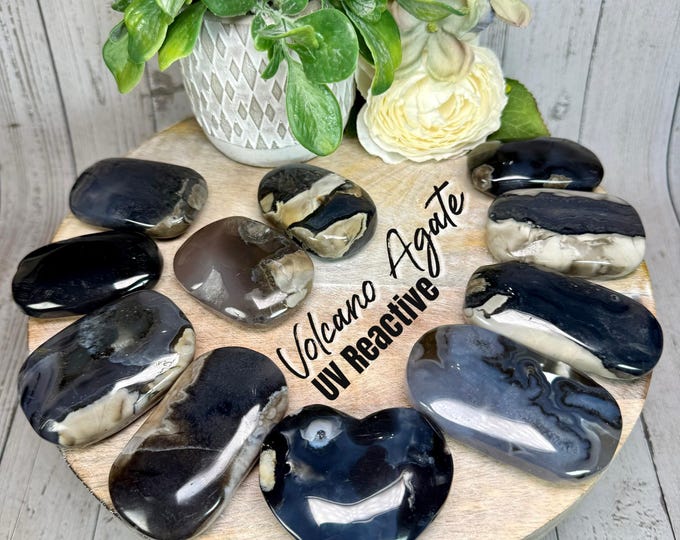 Volcano Agate Palm Stone, Volcanic Agate Palm Stone, Lava Agate, UV Reactive Volcano Agate, Root Chakra Stone (2)