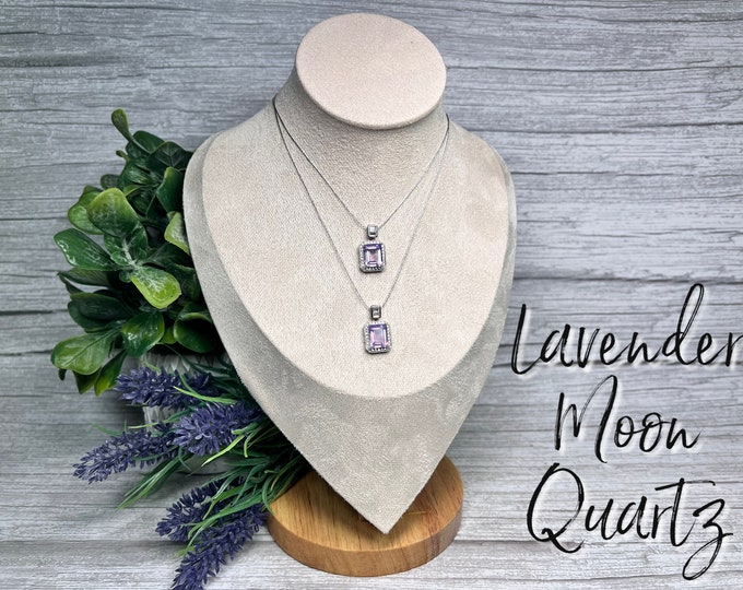 Lavender Moon Quartz Pendant, Lavender Quartz Pendant, Zirconia Accents, Gemstone Jewelry, Custom Jewelry, 925 Sterling Silver Clasp