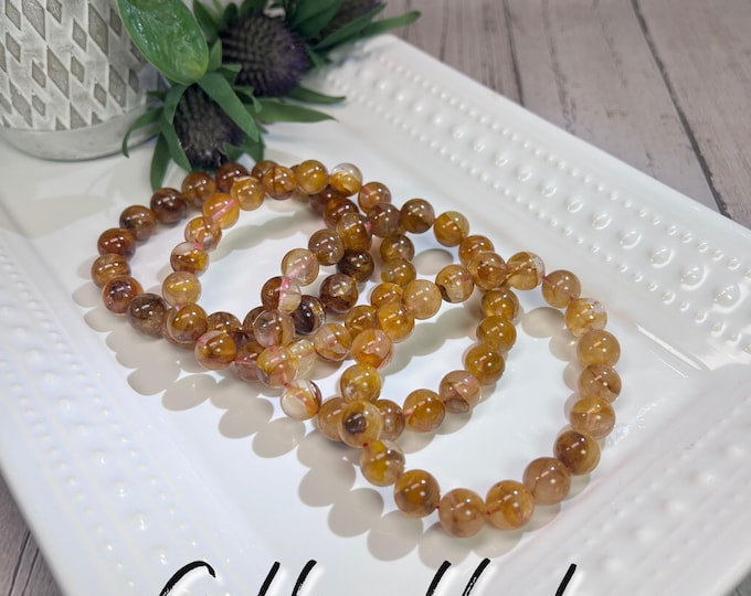 Golden Healer Bracelet, Golden Healer Crystal, 10-11mm Round Beads