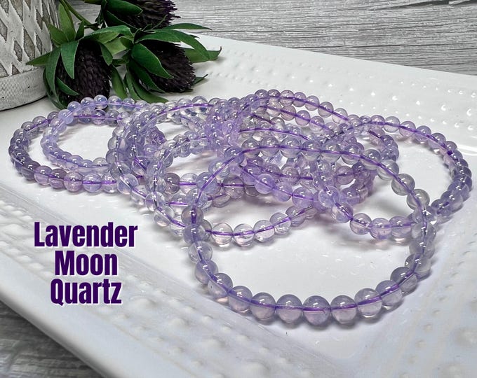Lavender Moon Quartz Bracelet, Lavender Moon Quartz, 6-7mm Round Beads