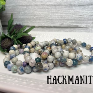 Hackmanite Bracelet, UV Reactive Crystal, 10mm Round Bead, Stretchy Bracelet
