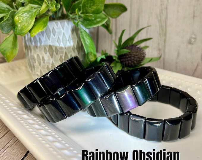 Rainbow Obsidian Bracelet, Rainbow Obsidian Soft Bangle Bracelet, Rainbow Obsidian Crystal Bracelet (2)