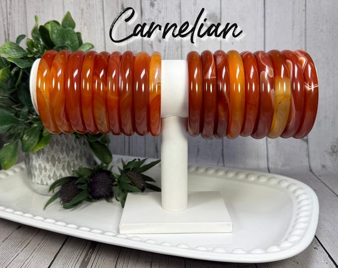 Carnelian Red Agate Bangle, Carnelian Bangle Bracelet, Red Agate Bangle Bracelet, Courage - Motivation - Creativity (Set10)