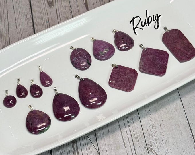 Ruby Pendant, Various Sizes, Crystal Pendant, 925 Silver Clasp, UV Reactive