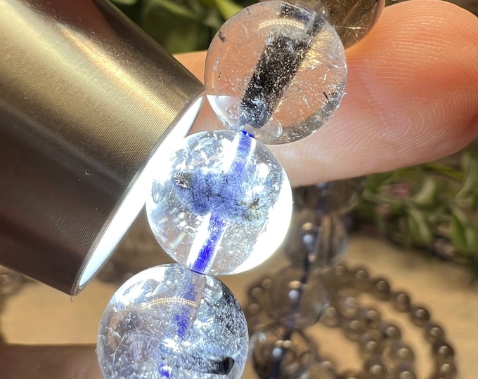 Black & Blue Rutile Quartz Bracelet, Blue and Black Rutilated Quartz, 9-10mm, 10-11mm, 11-12mm, Round Beads, Rainbow Inclusions