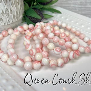 Pink Queen Conch Shell Bracelet, Queen Shell, Queen Conch Shell Bracelet, 8-9mm, 9-10mm, Round Beads